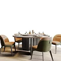 Elegant Modern Round Dining Table Set With Green And Beige Upholstered Chairs 3d model