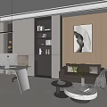 Modern Office Interior With Desk Computer Chair Sofa Coffee Table Bookshelf And Wall Painting