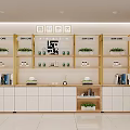 Elegant Shopping Mall Store Interior With Golden Shelves Green Plants And Books
