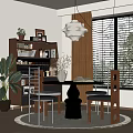 Middle Ancient Restaurant Dining Table and Chair Sideboard 3d model