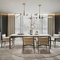 Modern Restaurant Interior With Dining Table Chairs Hanging Lights Dark Wooden Walls And Marble Floor