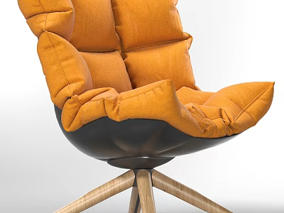 Orange Accent Chair With Plush Cushions Black Base And Wooden Legs Modern Design 3d model
