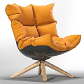 Orange Accent Chair With Plush Cushions Black Base And Wooden Legs Modern Design