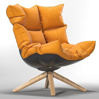 Orange Accent Chair With Plush Cushions Black Base And Wooden Legs Modern Design 3d model