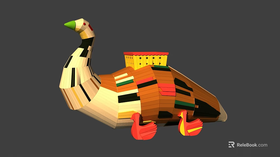 Goose Shaped Play Equipment Made Of Colorful Wooden Blocks With Small Duck Details 3d model 