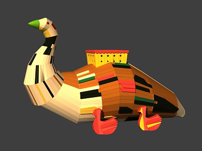 Goose Shaped Play Equipment Made Of Colorful Wooden Blocks With Small Duck Details 3d model