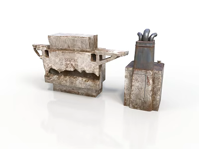 Old Weathered Concrete Structural Components With Broken Edges And Metal Top 3d model