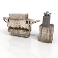 Old Weathered Concrete Structural Components With Broken Edges And Metal Top