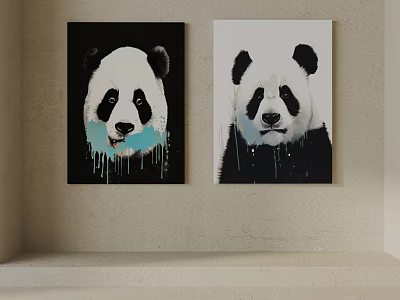 Two Panda Animal Paintings With Dripping Effect On Black And White Backgrounds 3d model