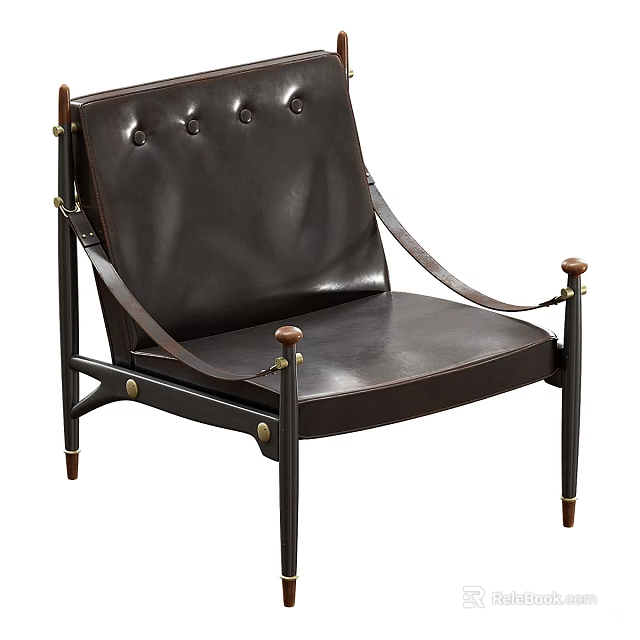 Classic Leather Leisure Chair With Button Tufted Backrest Metal Fittings And Wooden Legs 3d model 