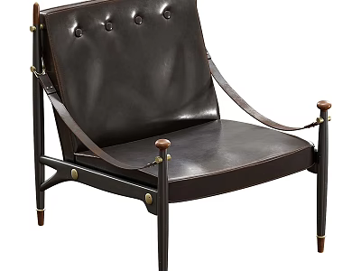 Classic Leather Leisure Chair With Button Tufted Backrest Metal Fittings And Wooden Legs 3d model