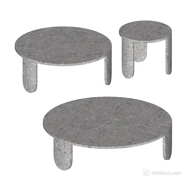 Round Gray Concrete Coffee Tables With Minimalist Design And Multiple Sizes 3d model 