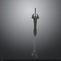 Fantasy Sword Design With Intricate Golden Hilt And Metallic Blade Details