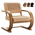 Handwoven Natural Rattan Leisure Chair With Curved Wooden Armrests And Comfortable Seat Design