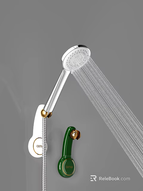 White And Green Shower Head With Golden Accents And Steady Water Flow 3d model 