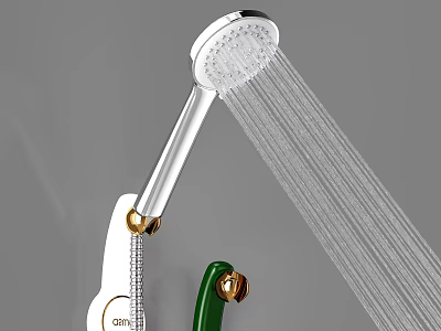 White And Green Shower Head With Golden Accents And Steady Water Flow 3d model