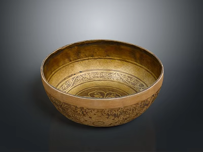 Ornate Golden Bowl With Detailed Carved Patterns For Daily Household Use 3d model