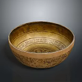 Ornate Golden Bowl With Detailed Carved Patterns For Daily Household Use