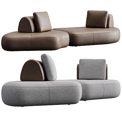Contemporary Multi Person Sofa With Gray Brown Upholstery Modular Design And Round Armrests 3d model