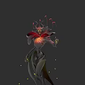Mystical Character Creature With Red Petal Like Structure Glowing Core Yellow Eyes And Green Limbs