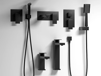 Black Modern Shower Faucet Set With Handheld Head And Wall Mounted Fixtures 3d model