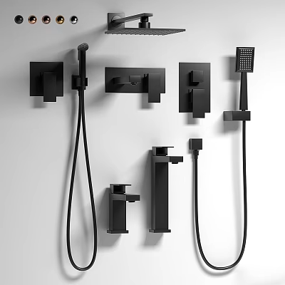 Black Modern Shower Faucet Set With Handheld Head And Wall Mounted Fixtures 3d model