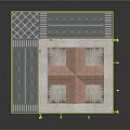 Cartoon Style Urban Scene With Red Tiled Roof Building Multiple Floors Shop Fronts Street Lamps And Traffic Lights