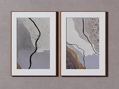 Abstract Decorative Wall Art With Gray White Brown Tones And Gold Frames 3d model
