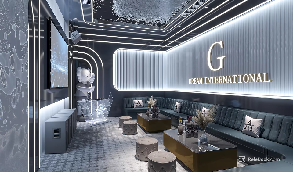 Modern Luxury KTV Private Room With Stylish Lighting Sofa And Decor 3d model 