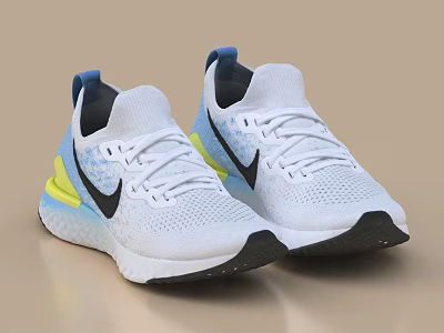 Nike Running Shoes With White Upper And Blue Yellow Accents 3d model