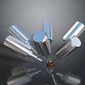Silver Metal Household Tools Surrounding Central Small Object With Reflective Base 3d model