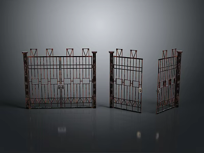 Ornate Iron Gate Structures With Decorative Metal Bars And Various Opening States 3d model