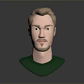 3D Model of Man With Light Brown Hair Beard and Green Shirt on Gray Background
