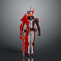 Armor Clad Character With Red Dragon Creature Spiked Helmet And Sword In Black White Armor