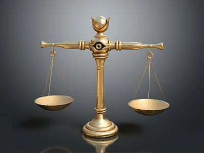 Golden Balance Scale With Classical Top Ornament And Balanced Decorative Design 3d model