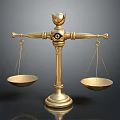 Golden Balance Scale With Classical Top Ornament And Balanced Decorative Design