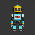 Robot Character With Yellow Head Blue Body And Red Buttons On Reflective Surface 3d model
