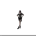 Woman With Short Black Hair Purple Highlights In Tactical Outfit Leather Shorts And White Gloves