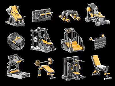 Essential Modern Fitness Equipment Including Dumbbells Treadmill Exercise Bench and Weight Machines 3d model