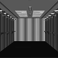Modern Elevator Lobby Interior With Red Ceiling White Walls And Reflective Black Floor 3d model