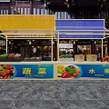 Fresh Fruit Store Stall With Yellow Blue Canopy In Traditional Market