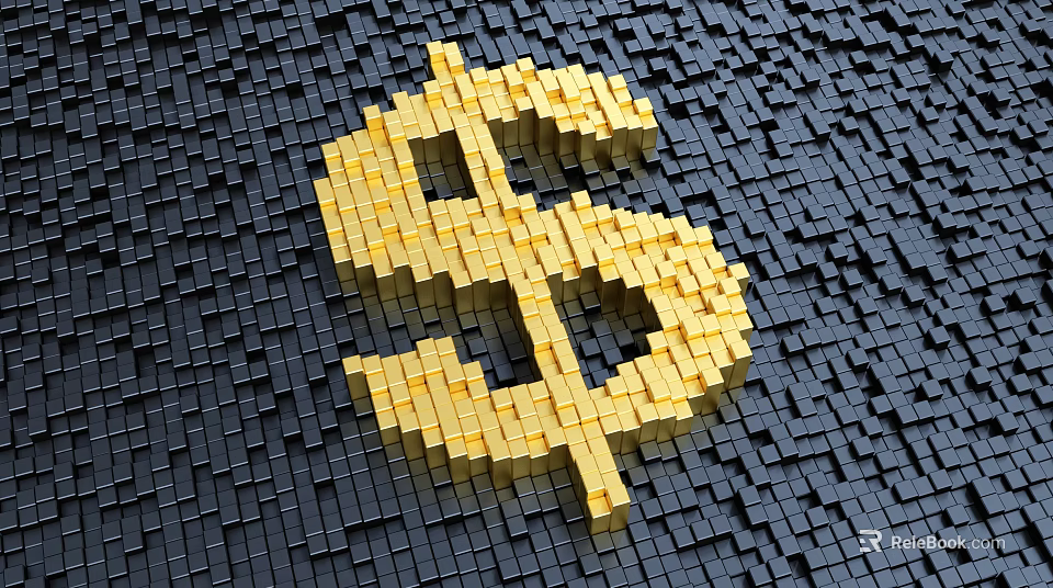 Abstract Dollar Sign Constructed with Golden Cubes on Black Square Background 3d model 