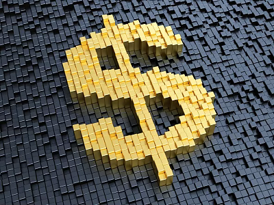 Abstract Dollar Sign Constructed with Golden Cubes on Black Square Background 3d model