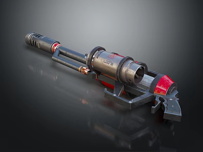 Tactical Futuristic Metallic Weapon With Black Red Accents And Cylindrical Barrel Grip 3d model