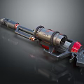 Tactical Futuristic Metallic Weapon With Black Red Accents And Cylindrical Barrel Grip