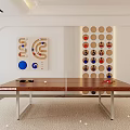 Modern Ping Pong Table In Indoor Room With Decorative Wall Art And Carpeted Floor