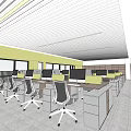 Modern Public Office Space With Open Layout Workstations Computers Ergonomic Chairs And Ceiling Lights 3d model