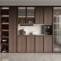 Elegant Modern Wine Cabinet Interior Design With Dark Brown Wooden Glass Doors And Coffee Machine