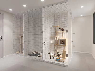 Mall Cat Store Interior With Glass Enclosures And Cat Furniture 3d model