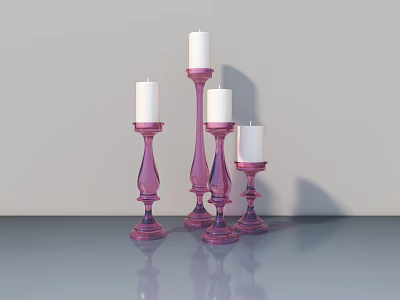 Purple Floor Lamps With White Shades On Gray Table Light Gray Wall Decor 3d model